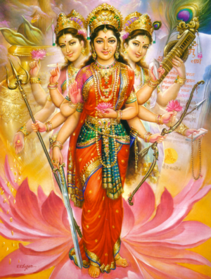 Tridevi cojoined forms of Durga, Lakshmi and Saraswati from Wikipedia