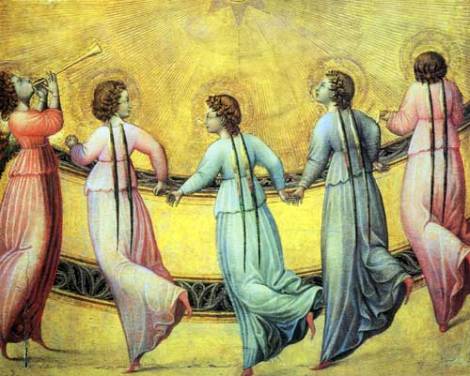 angels dancing in front of the sun 15th century italian
