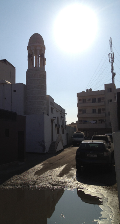 puddle of water surrounding mosque as sun beats down eva the dragon 2013